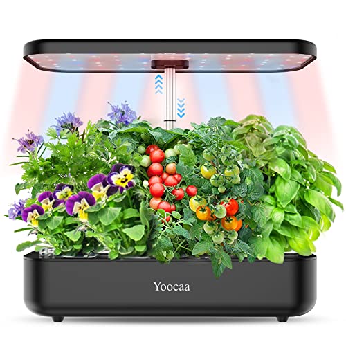 Yoocaa 12 Hydroponics Growing System, 19.4'' Height Adjustable Herb Garden with Led, Indoor Gardening System, Gardening Gifts for Women Mom (Black) - Black