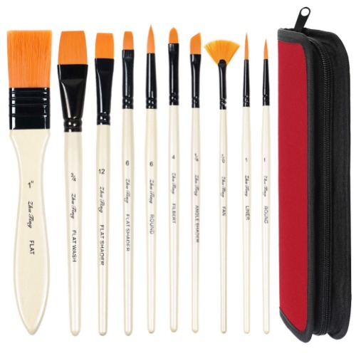 MAMUNU Paint Brushes Set with a Carrying Case, 10PCS Art Brushes Set for Acrylic, Oil, Watercolor and Gouache Painting