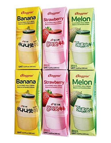 Binggrae Variety Banana, Strawberry, Melon Flavored Milk Drink 6 Packs