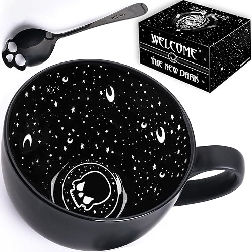 Maaacute Midnight Skull Coffee Mugs with Spoons, Halloween Christmas Birthday White Elephant Weird Gifts for Women Men Girl Friends, Halloween Spooky Witchy Gothis Decor Horror Novelty Tea Cups - 1pack
