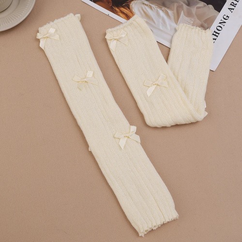 Cute, Warm & Cozy Bow  Neutral Knitted Leg Socks - 1 Pair - Cream Bows / one size
