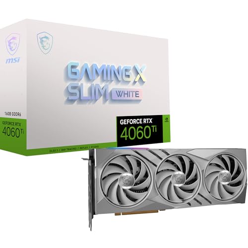 MSI GeForce RTX 4060 Ti GAMING X SLIM WHITE 16G Graphics Card - RTX 4060 Ti GPU, 16GB GDDR6 (18Gbps/128-bit), PCIe 4.0 - TRI FROZR 3 (3 x TORX Fan 5.0), RGB - HDMI 2.1, DisplayPort 1.4a - GeForce RTX 4060 Ti GAMING X SLIM WHITE 16G