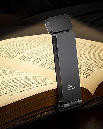 86lux Reading Light, Rechargeable Book Light for Reading in Bed, Ultralight Clip-on LED Bookmark Lamp with 3 Amber Colors & Stepless Dimming for Night Reading for Book Lovers, Kids, Grey - Gray