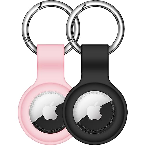 【2 Pack】 Linsaner Compatible with AirTag Case Keychain Air Tag Holder Silicone AirTags Key Ring Cases Tags Chain Apple AirTag GPS Item Finders Accessories,Black+Pink - D7-Black+Pink
