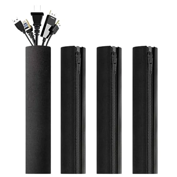 4 x Neoprene Cable Tidy Sleeves - Zippable - 50cm each - Wire Organiser for Computer, TV or Gaming Console - Gaming Accessory