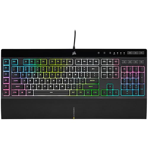 Corsair K55 RGB PRO XT Wired Membrane Keyboard - IP42 Dust and Splash Proof - 6 Macro Keys with Elgato Integration - iCUE Compatible - QWERTZ DE - PC, Mac, Xbox - Black - K55 RGB PRO XT