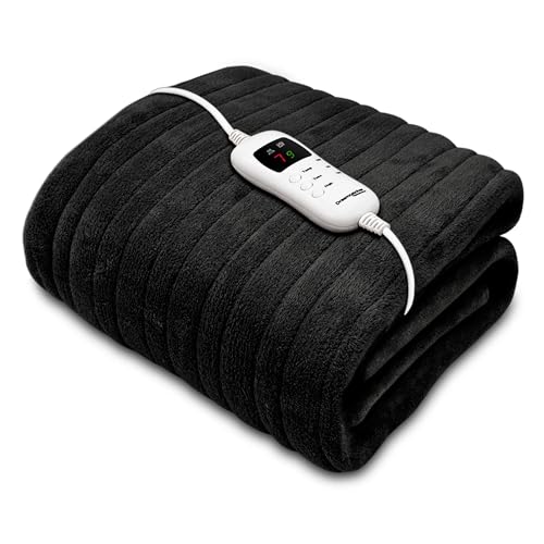 Dreamcatcher Black Heated Throw Electric Blanket, 160 x 120cm Heated Blanket Machine Washable Soft Micro Fleece Electric Throw Overblanket with 9HR Timer and 9x Control Heat Settings - 160 x 120cm - Black