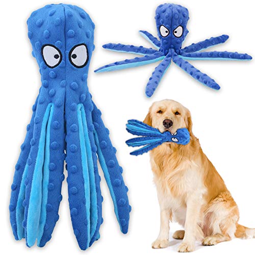 Acehome Squeaky Dog Interactive Play Toy,No Stuffing Octopus Dog Chew Toy with Crinkle Paper for Medium and Large Dog Playing (Blue) - Blue