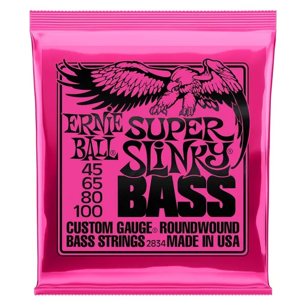 Ernie Ball Super Slinky Nickel Wound Bass Guitar Strings, 45-100 Gauge (P02834) - Super (45-100)