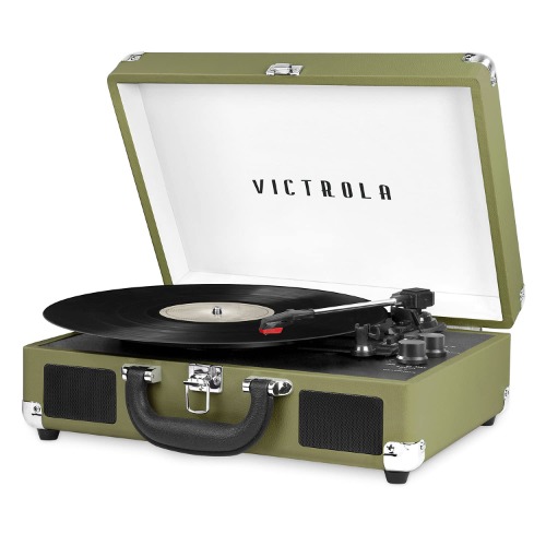 Victrola Vintage 3-Speed Bluetooth Portable Suitcase Record Player with Built-in Speakers | Upgraded Turntable Audio Sound | Green Olive - 