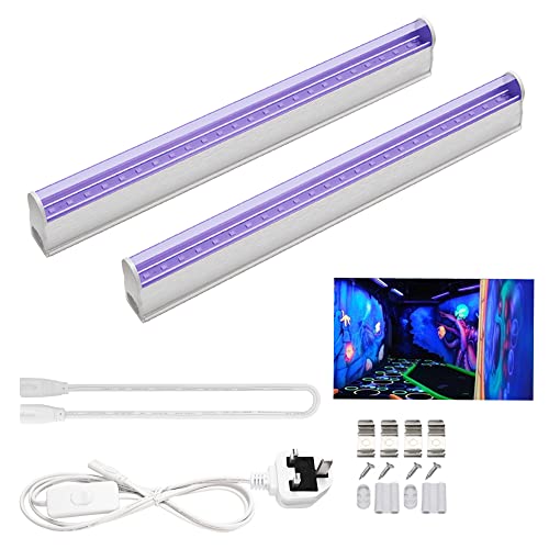 Tekmelau 2pcs UV LED Black Light Bar, 6W UV Portable Blacklight for UV Poster, UV Art, Bedroom, Ultraviolet Light for Halloween and Blacklight Parties UK Plug with ON/Off Switch