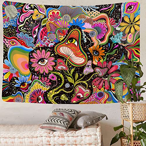 Simpkeely Aesthetic Tapestry Mushroom Tapestry Wall Hanging Floral Tapestry Colorful Hippie Tapestries for Bedroom -150cm x 200cm - 150.00 x 200.00 cms