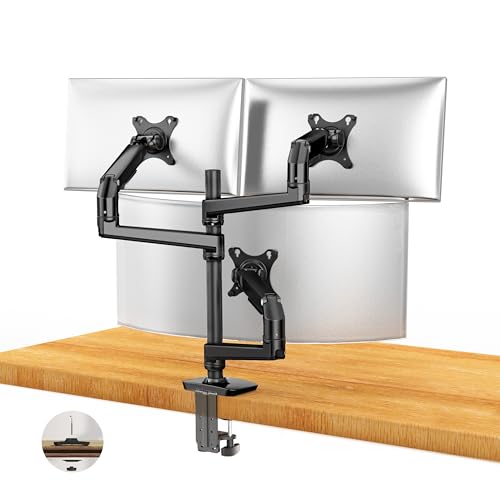 Ergounion Triple Monitor Mount - Adjustable 3 Monitor Desk Mount, Triple Monitor Stand for Screens up to 40 Inches Within 25 lbs, Monitor Arm for 3 Monitors with C-Clamp and Grommet Base - Black - Desk-3-Triple - Black