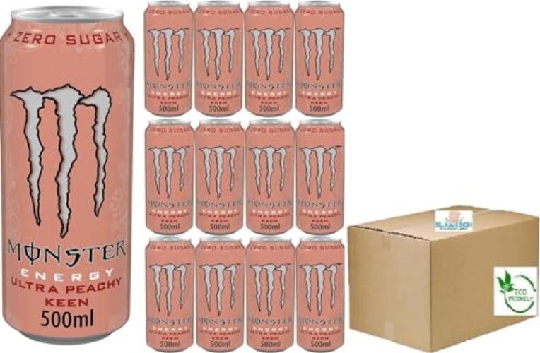 Monster Ultra Peachy Keen Energy Drink 500ml (Pack of 12) Boxed Slamtech