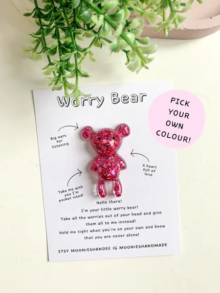 Worry Bear, Anxiety Relief Gift, Pocket Hug, Stress Relief Gift For Her, School Anxiety, Mental Health Gift, Back To School Keychain,Anxious
