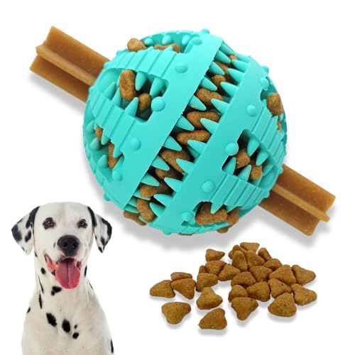 PawsOnly Hundeball für Kleine Große Hunde | Futterball für Hunde | Welpenspielzeug | Naturkautschuk | Zahnpflege Hunde Spielsachen | Hundespielzeug Intelligenz Ball (Groß 8 cm, Blau) - Groß 8 cm - Blau