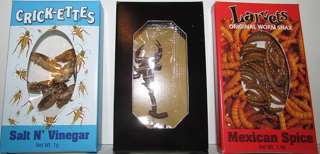 EDIBLE INSECTS SAMPLER PACK of 3- Crickets- Larvets- and Edible Chocolate Covered Scorpion
