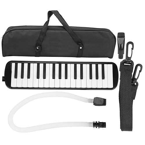 32 Key Melodica Talkbox Keyboard with Tube Wind Musical Instrument Air Piano Keyboard with Mouthpiece Mouth Piano Unusual Keytar Instrument for Beginners(black melodica)