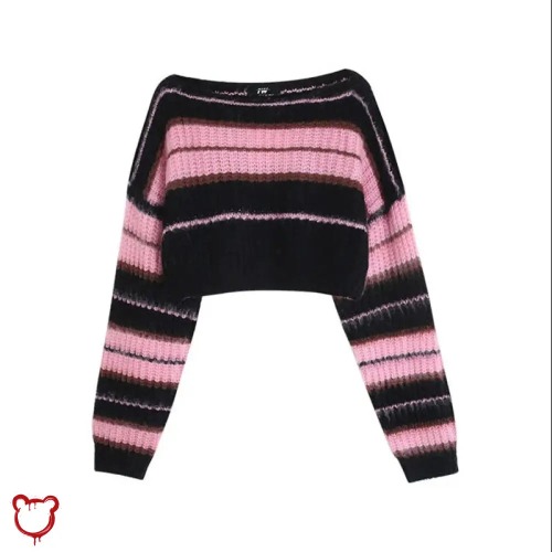 Black Pink Stripe Sweater - Grunge - pink / M