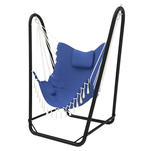 Hammock Chair with Stand,Heavy-Duty Hanging Chair with Stand, for Indoor Outdoor,Sturdy Swing Chair with Stand Max Load 350 pounds…… (Navy) - Navy