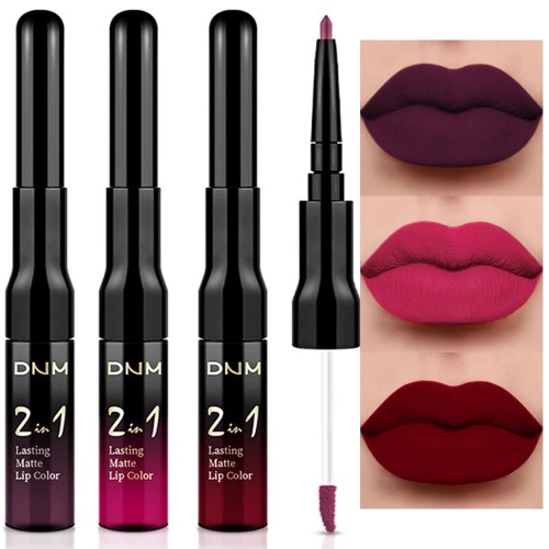 evpct 3Pcs Black Red Matte Lip Liner Pencil and Liquid Lipstick Sets for Women Long Lasting Lipstick 24 Hour Waterproof Dark red Purple Rose pink Lip Stick/Gloss Set labiales mate 24 horas originales - 3 Count (Pack of 1) Set01