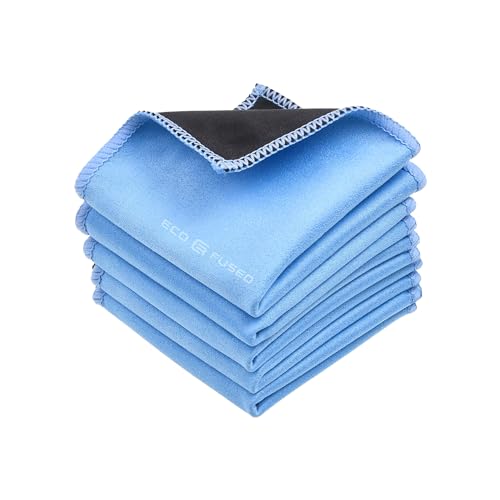 Eco-Fused Microfiber Cleaning Cloths - 5 Pack - Double-Sided Cleaning Cloths - Microfiber and Suede Cloth for Smartphones, LCD TV, Tablets, Laptop Screens, Camera Lenses and Delicate Surfaces - 5 Pack - 6.6 X 6.2" (Blue)
