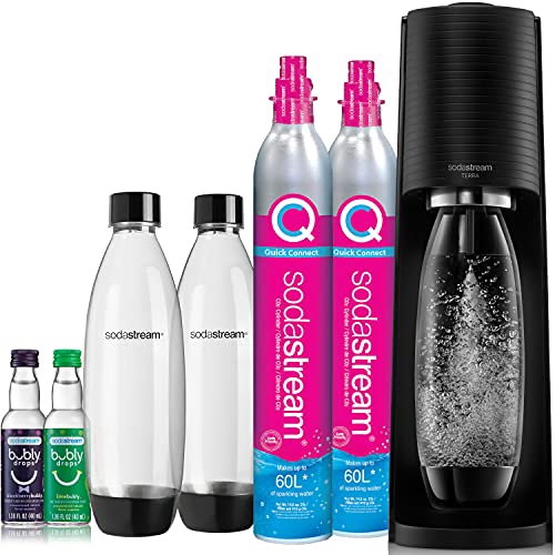 SodaStream Terra Sparkling Water Maker Bundle (Black), with CO2, DWS Bottles, and Bubly Drops Flavors - Bundle - Black