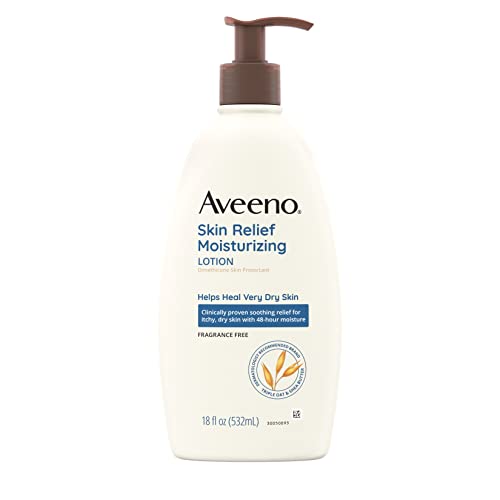 Aveeno Skin Relief Fragrance-Free Moisturizing Lotion for Sensitive Skin, with Natural Shea Butter & Triple Oat Complex, Unscented Therapeutic Body Lotion for Itchy, Extra-Dry Skin, 18 fl. oz - 18 Ounce Lotion