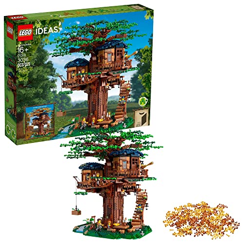 LEGO Ideas Tree House 21318, Model Construction Set for 16 Plus Year Olds with 3 Cabins, Interchangeable Leaves, Minifigures and a Bird Figure - Brown