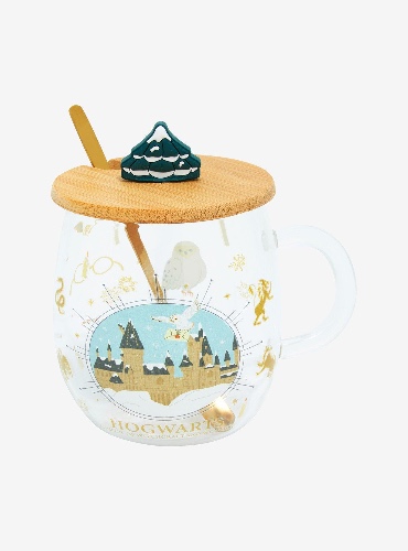 Harry Potter Hogwarts Winter Glass Mug With Topper & Spoon