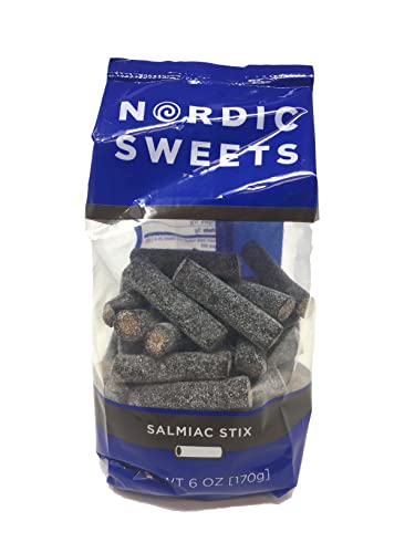 Nordic Sweets Salmiac Licorice Salty Stix Sticks Heksehyl (6 ounce), Product of Denmark