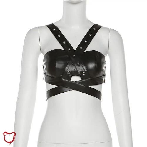 Gothic PU Leather Top - Horror - black / S