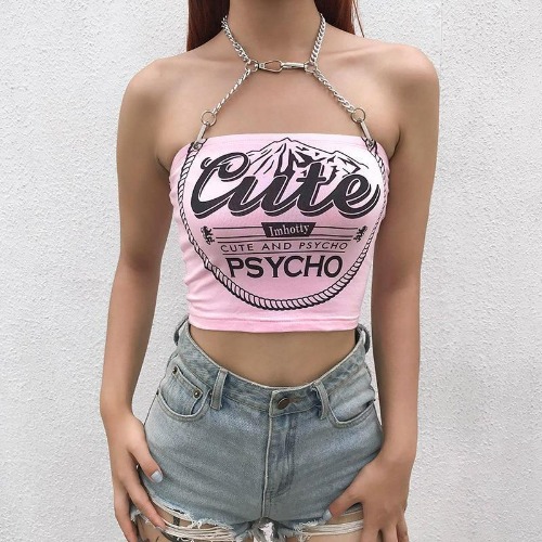 Cute & Psycho Halter Top - Pink / M