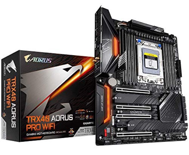 GIGABYTE TRX40 AORUS PRO WIFI (sTRX/AMD/TRX40/Fins-Array Heatsink/12+2 Phases Infineon Digital VRM/3x PCIe 4.0x4 M.2/Intel WiFi 6/Intel GbE LAN/ATX/Motherboard)