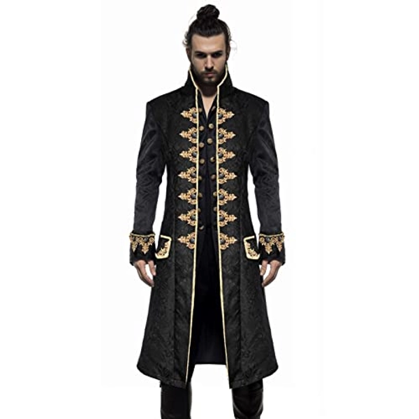 FunParrot Men's Steampunk Vintage Tailcoat Jacket Gothic Victorian Frock Coat Uniform Halloween Costume