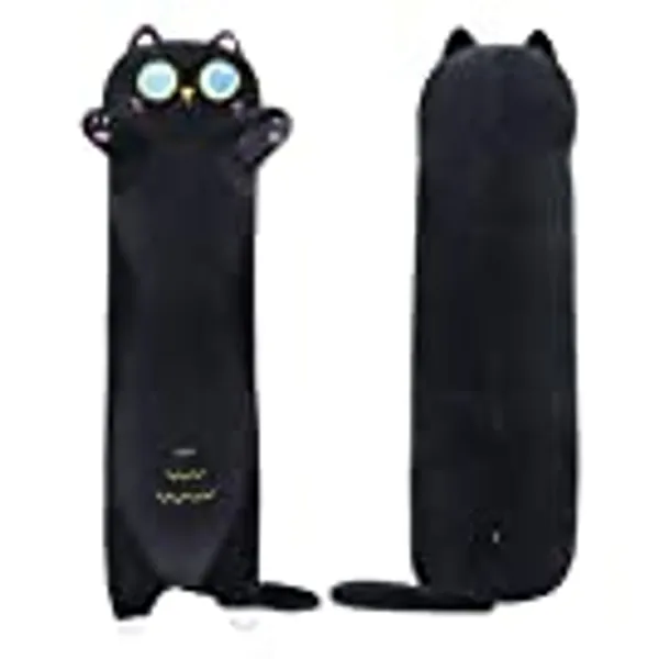 Achwishap Long Cat Plush Pillow 35.4", 1.7lb Weighted Cat Plush, Long Throw Pillow, Sleeping Hugging Pillows, Giant Cute Body Pillow, Beloved Gifts at Easter or Birthday (Black Cat, 35.4in)