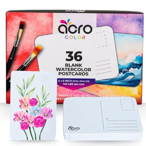 Extra Thick Watercolor Paper Cards - 4x6 Inch Watercolor Paper Postcards - Premium 300 GSM Watercolor Postcards to Paint & Create for Holiday Greetings, Thank You Cards - 36 Pack