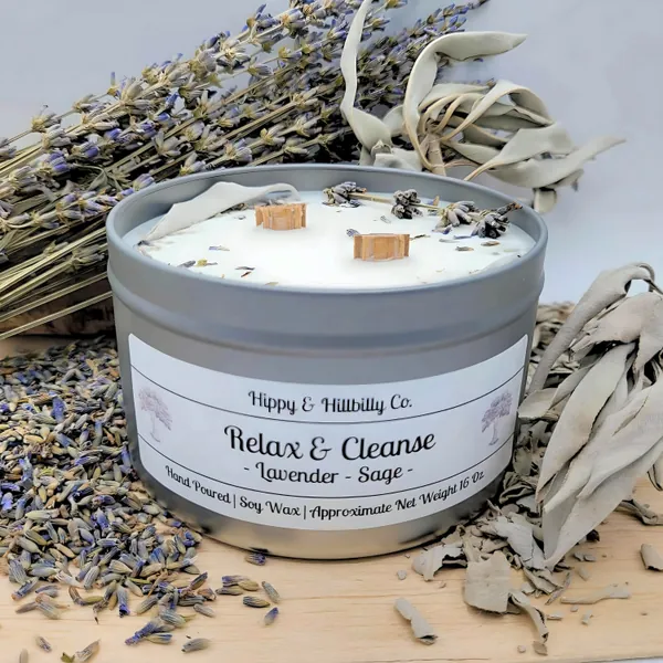Relax and Cleanse - Lavender and Sage Aromatherapy Soy Candle