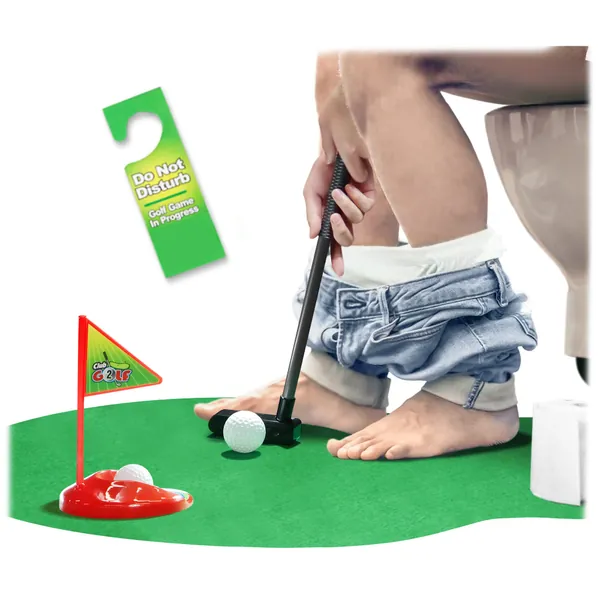 Novelty Place Toilet Golf Potty Game Set - Practice Mini Golf in Any Restroom/Bathroom - Great Toilet Time Funny Gag Gifts for Golfer - Golf