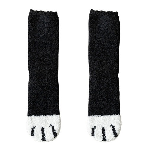 Kawaii Warm Cat Paw Fuzzy Socks - 1 Pair / Black