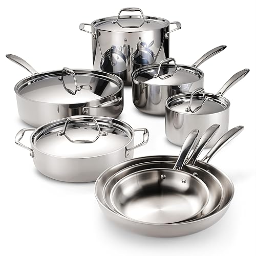 Tramontina Tri-Ply Clad Stainless Steel 13-Piece Cookware Set with Lids, Pots and Pans Kitchen Set, Induction-Ready, Dishwasher-Safe, NSF-Certified