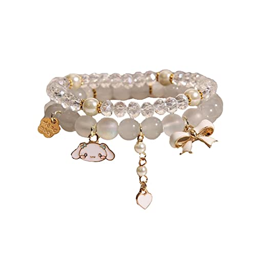 NIQIPOK Crystal Bead Bracelet Cute Cartoon Kawaii Elastic Beaded Bracelets for Women Girls,Kawaii Crystal Beads Anime Relationship Matching Bracelet for Best Bracelets - Gray