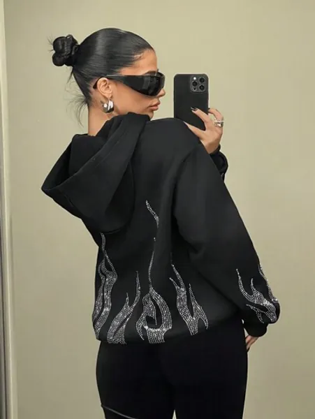 Black bling flames hoodie