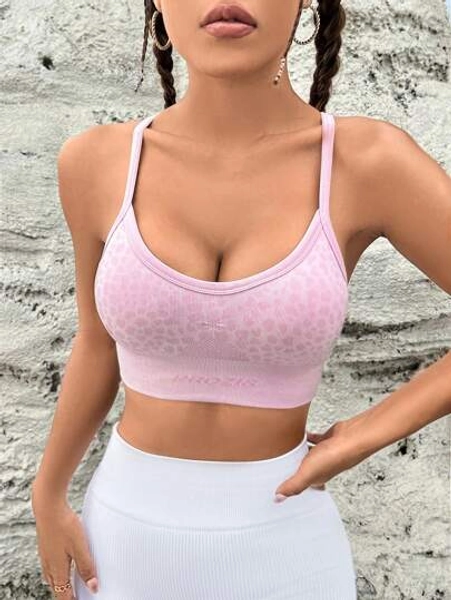 Pink leopard sports bra