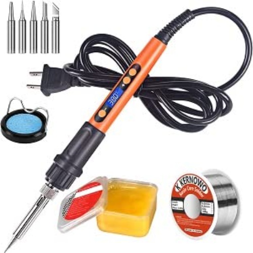 Soldering Iron Kit, 100W LCD Digital Soldering Gun, Portable Solder Iron with Adjustable Temperature Controlled and Fast Heating Ceramic Thermostatic Design, On/Off Switch, 9pcs Soldering Kit - Orange