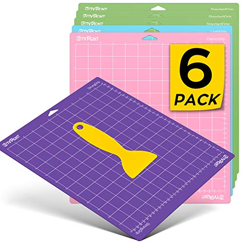 HTVRONT 6 Pack Cutting Mat 12x12(StandardGrip, LightGrip, StrongGrip, FabricGrip) for Cricut
