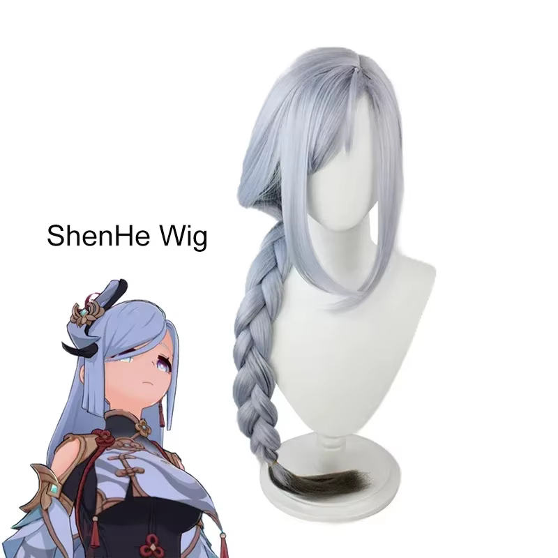 Genshin Impact Shenhe Cosplay Wig Pre Braided Wig 80cm Light Blue Gradient Long Hair Cosplay Shenhe Wig+wig Cap - AliExpress 