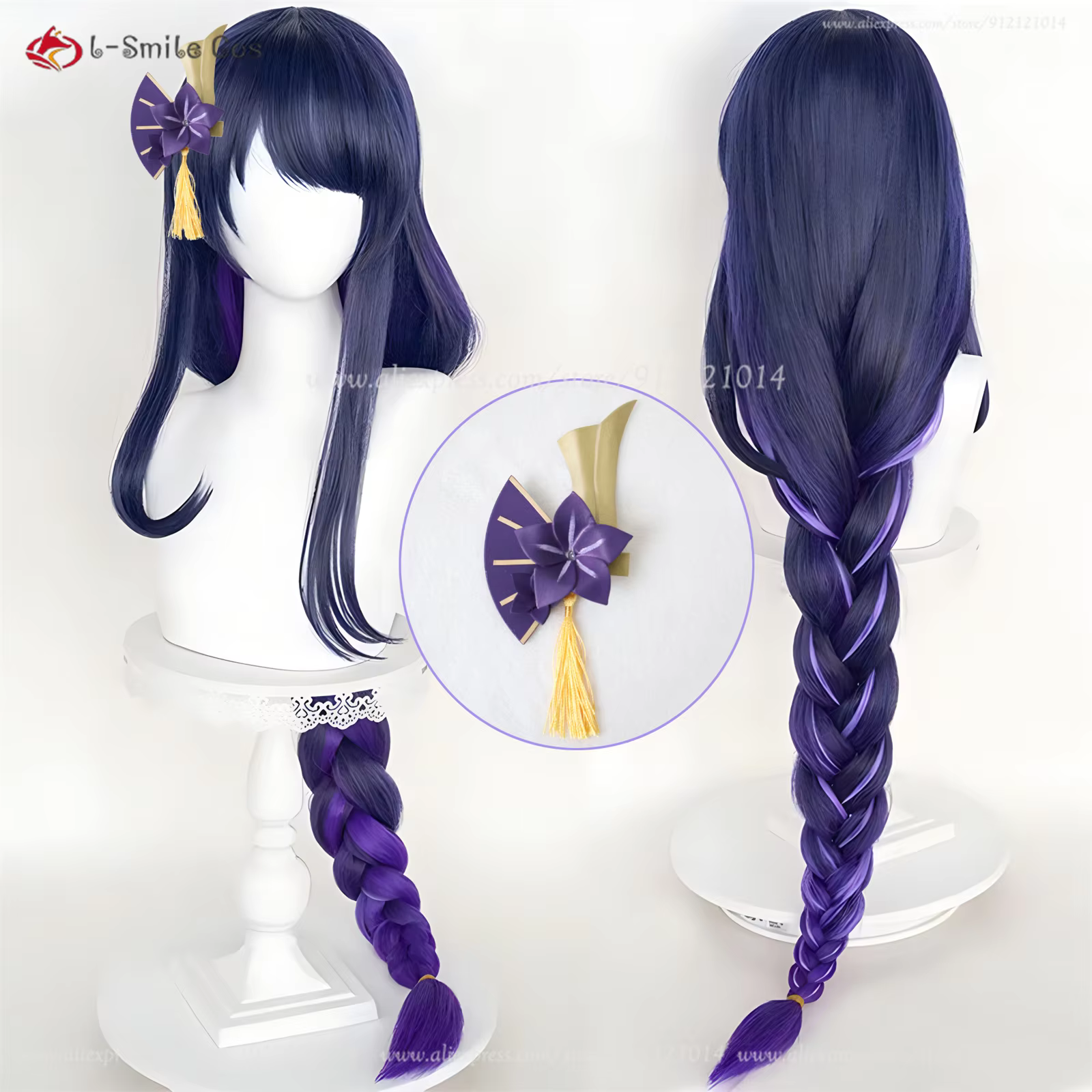 Genshin Impact Raiden Shogun Cosplay Wig Beelzebul Purple Long Heat Resistant Synthetic Hair Party Baal Wigs + Wig Cap