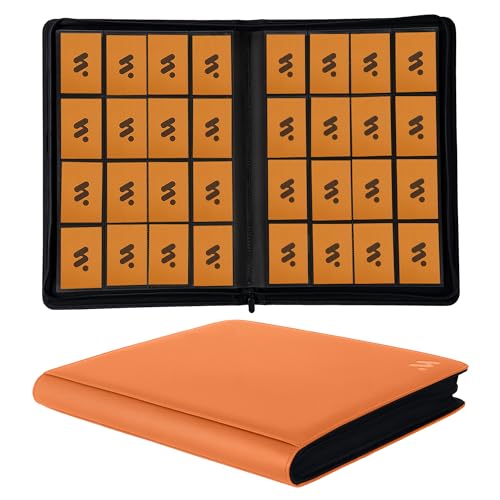 MORABTO Premium 1000+ Pockets Card Binder,16 Pockets Card Binder Ringless Side Loading Trading Card Album Folder for TCG -Orange - Orange
