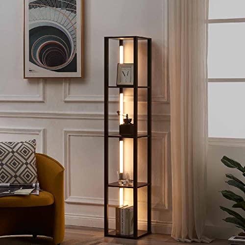 FENLO Fancy - 64" Display Shelf with Lights, LED Shelf Floor Lamps for Living Room, Corner Shelf with 3 Level Brightness LED, Black - Fancy - Black